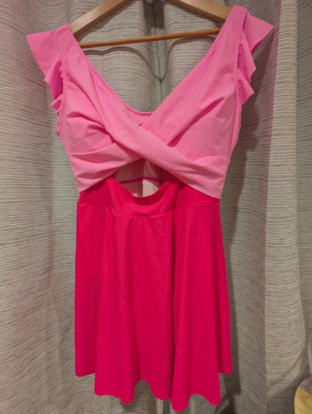 Pink Two-Tone Fit & Flare Swim Dress - 2X